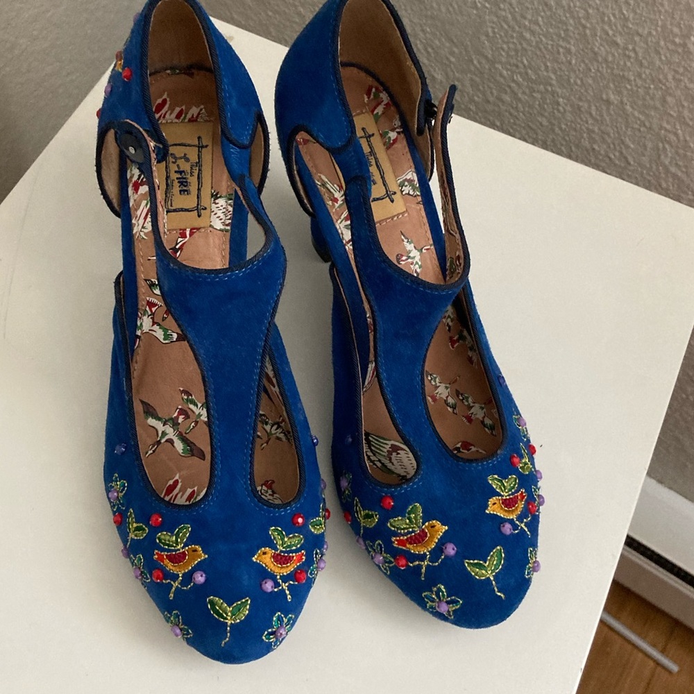 Miss L-Fire blue t-strap heels